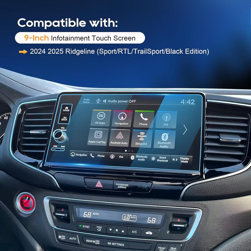 LFOTPP For 2026 Honda Ridgeline Screen Protector - 2024~2025 2026 Ridgeline (Sport/RTL/RTL-E/Black Edition) 9 inch Touchscreen [ClarityHD+] Ridgeline Accessories Anti Fingerprint 9H Hardness Tempered Glass* - Image 3